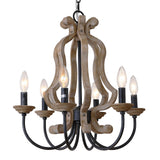 ANQIANYUE Farmhouse Chandelier, 6-Lights Wood Chandelier, Distressed Black Pendant Light Adjustable Height, Rustic Chandeliers for Dining Room Kitchen Island Foyer Living Room Entryway Hallway (18.3") ANQIANYUE