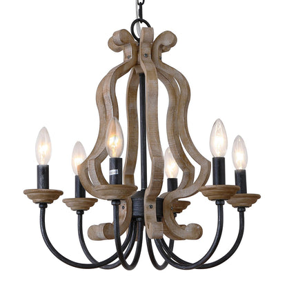 ANQIANYUE Farmhouse Chandelier, 6-Lights Wood Chandelier, Distressed Black Pendant Light Adjustable Height, Rustic Chandeliers for Dining Room Kitchen Island Foyer Living Room Entryway Hallwa - WoodArtSupply