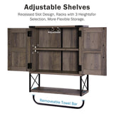 RUSTOWN Farmhouse Medicine Cabinet with 2 Barn Door, Wood Wall Mounted Storage Cabinet with Adjustable Shelf and Towel Bar, 3-Tier Bathroom Cabinet for Bathroom, Living Room(Washed Oak, Medium) RUSTOWN