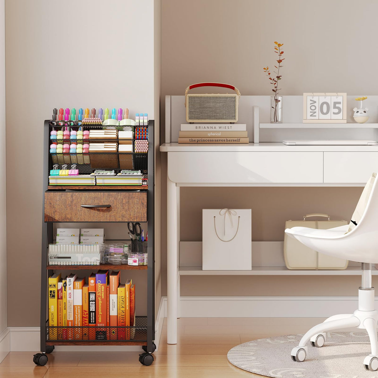 Homsorout 3 Tier Rolling Cart - Metal Utility Cart with Storage Drawer and Wheels, Versatile Art & Craft Organizer for Home, Office, or Studio - Ideal for Storing Brushes, Paints, and Supplies Homsorout