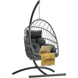 DWVO Egg Chair with Stand, Hanging Outdoor Rattan Wicker Patio Hammock Indoor Egg Chair with Cushion, Hanging Swing Chair 350lbs for Porch, Garden, Bedroom, Balcony, Gray DWVO