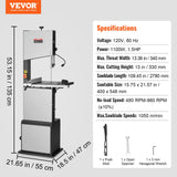 VEVOR Band Saw, 14-Inch, 480-960 RPM Continuously Viable Benchtop Bandsaw, 1100W 1-1/2HP Motor, with Optimized Work Light Workbench Stand Cabinet Assembly and Miter Gauge, for Woodworking Aluminum VEVOR