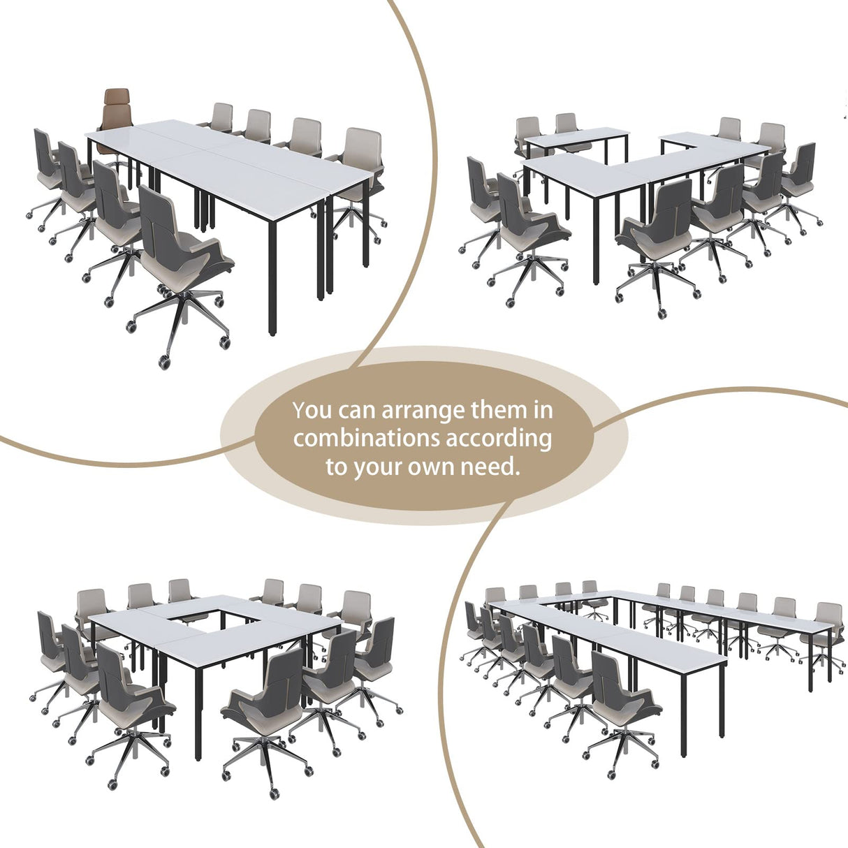 Bonzy Home Conference Tables 12ft Office Computer Desk for Meeting Room Study Writing Printer Table Save Space Design for 14 People 6PCS 141.6"x47.2"x29.5", White Bonzy Home