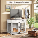Snowtaros Dog Crate Furniture, 36.6 Inch Large Dog Crate with Drawers, Wooden Dog Kennel Indoor for Small Medium Large Dogs, Heavy Duty Dog Crate End Table with Double Doors Snowtaros