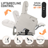 EONIX Wide Lay Flat Power Lift Recliner Chair for Elderly, Heavy Duty Oversized Fabric Lift Chairs Recliner Sofa with Heat and Massage and Charging Ports, Chenille White EONIX