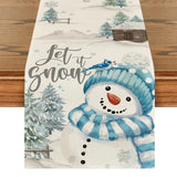 Artoid Mode Xmas Trees Let It Snow Blue Snowman Christmas Table Runner, Seasonal Winter Holiday Kitchen Dining Table Decoration for Home Party Decor 13x72 Inch Artoid Mode