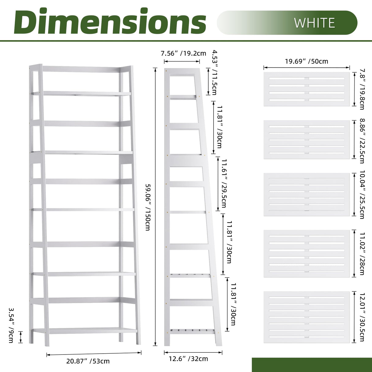 vovala Ladder Shelf, 5-Tier Bookshelf, All Bamboo Heavy Duty Bookcase, Freestanding Open Wood Storage Rack, Modern Corner Display Plant Stand for Living Room, Home Office, Bathroom, Bedroom, White vovala