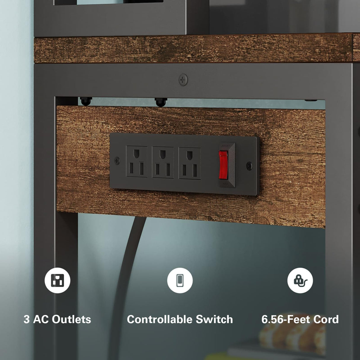 Denkee 39.4 Inch Wide Rustic Brown 5-Tier Bakers Rack with Power Outlets and Storage Solutions Denkee