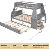 Twin Over Full Bunk Beds with Trundle and Desk Wood Bunk Bed Frame with Three Storage Drawers and One Shelf for Kids Boys Girls Teens, Gray Bellemave