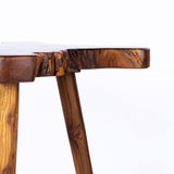 Solid Teak Slab Live Edge Side Table with Burnt Edge and Bubut Wood Legs for Living Room, Bedroom and Office Natural Shape Accent Table, Night Stand - Natural - 20” L x 18” W x 22” H BEST HOME FASHION