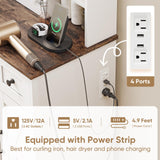 Farmhouse Makeup Vanity Desk with Mirror and Lights, Makeup Vanity with Open Shelves & Power Strip, 3 Lighting Modes Adjustable Brightness, Vanity Table Set with 3 Drawers & 2 Side Cabinet for Bedroom ivaniti