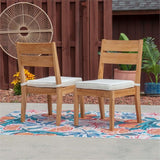 Linon Barlow Teak Outdoor Armless Set of 2 Dining Chairs and Cushions in Natural Linon