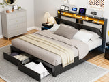 IKIFLY California King Bed Frame with Storage Drawers and LED Headboard, No Box Spring Required, Black IKIFLY