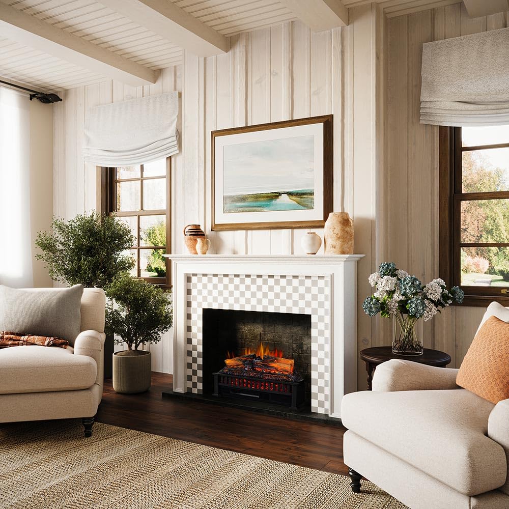 Country Living 27 inch Electric Log Set | 1000 Sq Ft Heater - Log Insert with Infrared Flames | Control with Remote, Alexa or Google Country Living