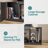 Bestier LED TV Stand with Power Outlets for 55/60/65 Inch TV, Gaming Entertainment Center with Cabinet for PS5, Modern TV Cabinet with Adjustable Glass Shelves for Living Room, Bedroom 58 Inch,Black Bestier