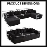 Oversized Cloud Boneless Couch with Chaise, Modern Modular Sofa with Deep Seat, Various Combinations Upholstered Couches with Storage, No Assembly Required-Black ZEIINPA