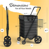 Our Modern Space Shopping Cart w/Waterproof Basket Liner & 360° Swivel Wheels | Foldable Collapsible & Lightweight | Perfect for Groceries Laundry Utility Cart - Black Our Modern Space