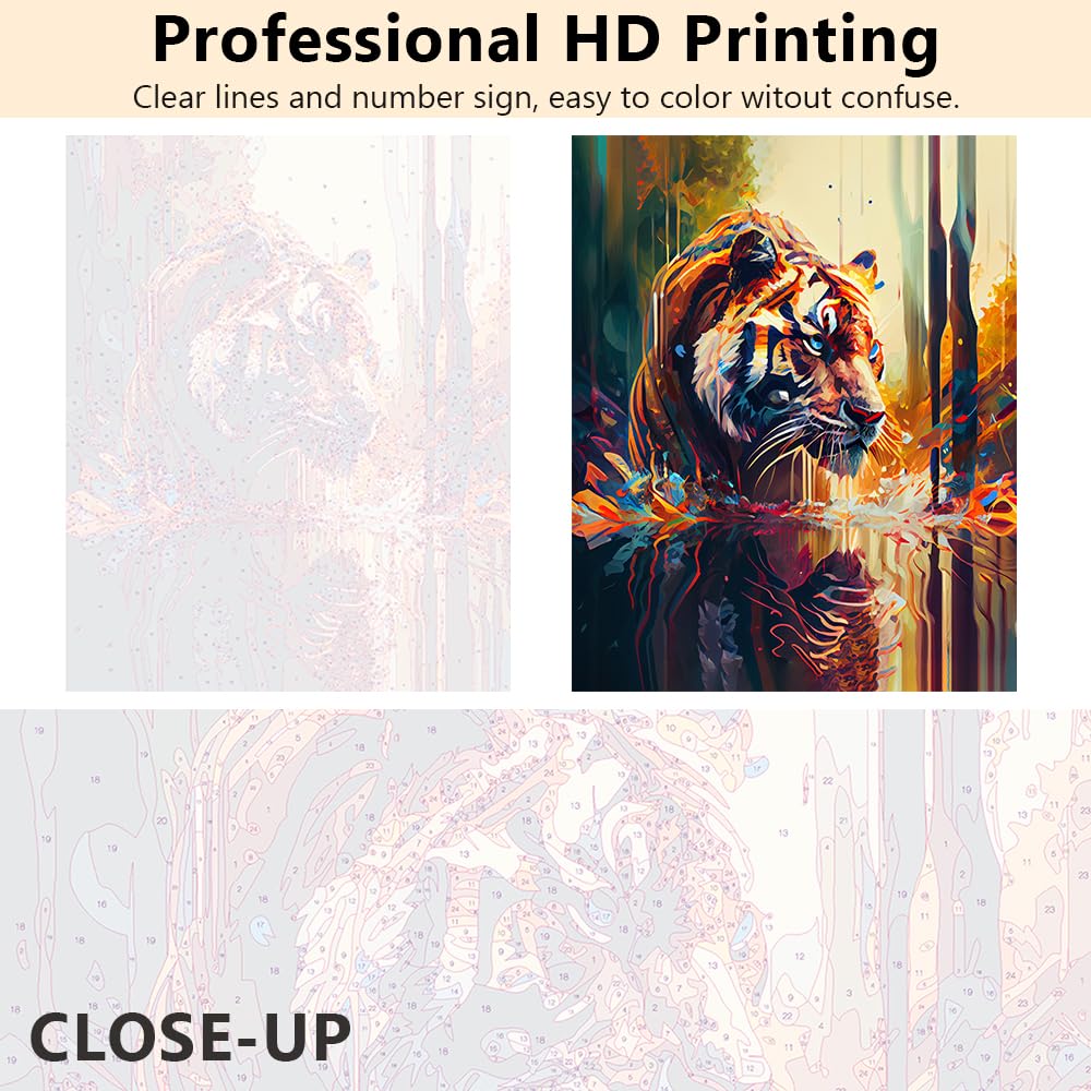 TUMOVO Paint by Numbers Kit, Tiger DIY Oil Painting for Adults & Kids, Easy Acrylic Painting for Beginners, Unique Wall Art Decor, 16x20 Inch TUMOVO