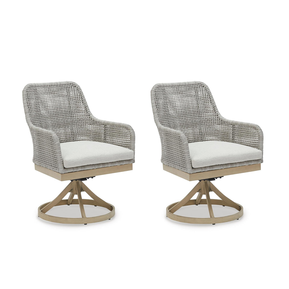 Signature Design by Ashley Seton Creek Cottage Weather Resistant Outdoor Swivel Dining Chair with Cushion, Set of 2, Light Brown & Light Gray Signature Design by Ashley