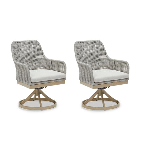 Signature Design by Ashley Seton Creek Cottage Weather Resistant Outdoor Swivel Dining Chair with Cushion, Set of 2, Light Brown & Light Gray Signature Design by Ashley