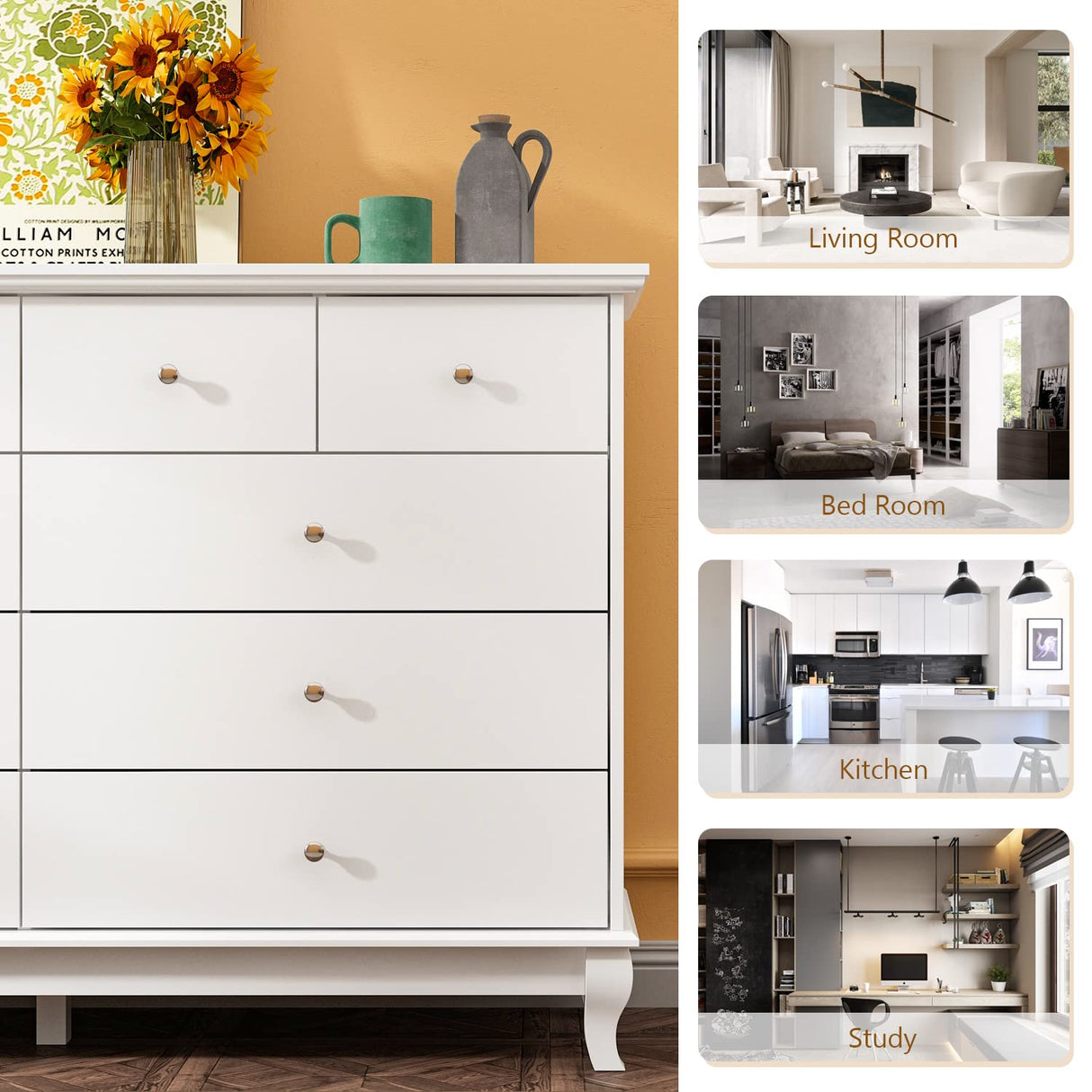 Homsee 10 Drawer Double Dresser with Stylish Carved Legs, Modern Wood Dresser Chest of Drawers with Large Storage Space for Bedroom, White (55.1”W x Homsee