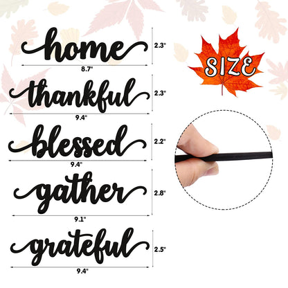 Thanksgiving Black Wooden Table Word Place Setting 5PCS Thankful Grateful Blessed Gather Home Tablescape Words Laser Cut Wood Plate Letter Sign Farmhouse Table Signs Decor Holiday Place Cards - WoodArtSupply