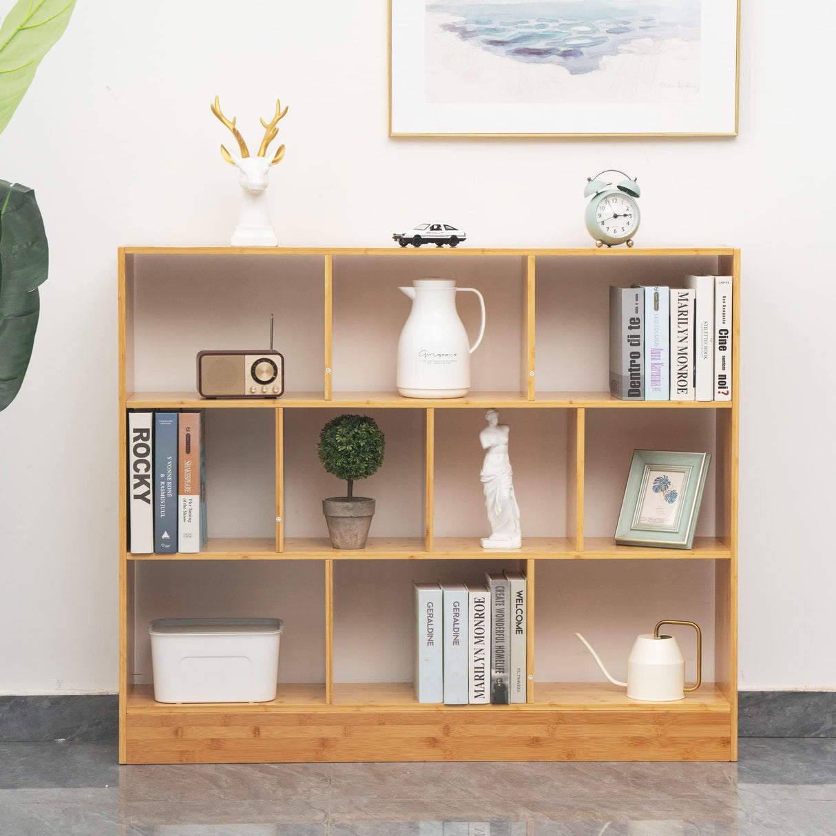 Maydear 47.24” Bamboo 10 Cube Freestanding Bookshelf with 3 Tiers for Organised Storage and Display Maydear