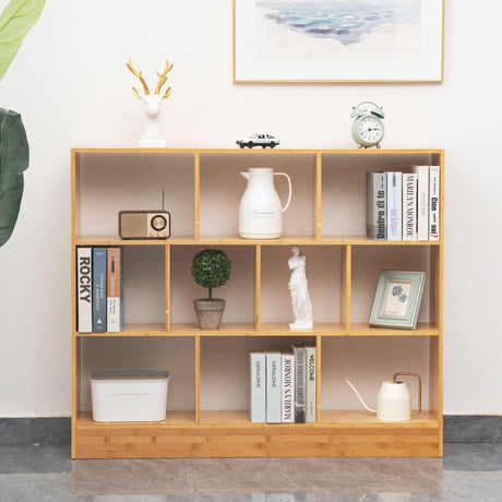 Maydear 47.24” Bamboo 10 Cube Freestanding Bookshelf with 3 Tiers for Organised Storage and Display Maydear