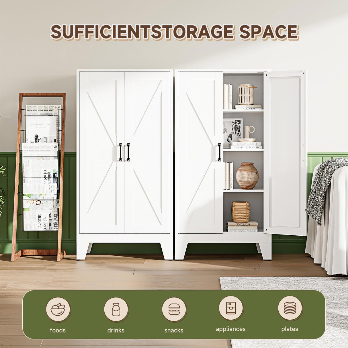 Letaya Storage Cabinet,47" H Metal Kitchen Pantry Cabinets with Doors and Adjustable Shelves,Pantry Organizers for for Cupboard/Dining/Bathroom/Office/Garage Room,White Letaya