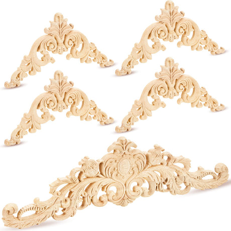 Wood Appliques and Onlays Wood Appliques for Furniture Decorative Wooden DIY Carved Onlay for Bed Door Cabinet Wardrobe Furniture Decoration(5 Pieces,Large Size) Yalikop