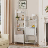 Furologee 4-Tier White Ladder Shelf, Ladder Bookshelf with Removable Drawer, Bookcase Storage Rack Organizer, Freestanding Storage Shelves for Living Room, Home Office, Bedroom Furologee