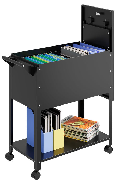 Mobile Files with Lock, Rolling File Cabinet Hanging Letter/Legal Size with Lockable Sliding Cover, Office File Organizer on Wheels MIIIKO