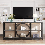 Tribesigns 70.9 inch Sofa Console Table, Extra Long Narrow Entryway Tables with 3 Tier Wood Storage Shelves Metal Frame for Foyer Hallway Living Room Behind Couch, Black Rustic Gray Tribesigns