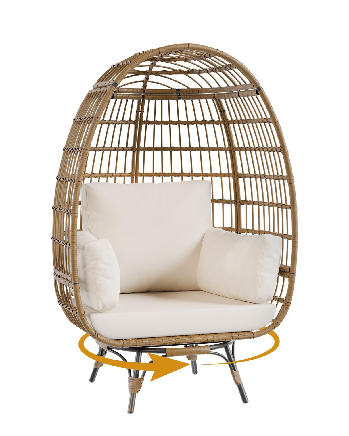 GAOMON 360 Swivel Wicker Egg Chair, Indoor Outdoor Rattan Lounge Chairs with Cushions for Indoor Living Room Bedroom Outside Patio Backyard Balcony GAOMON