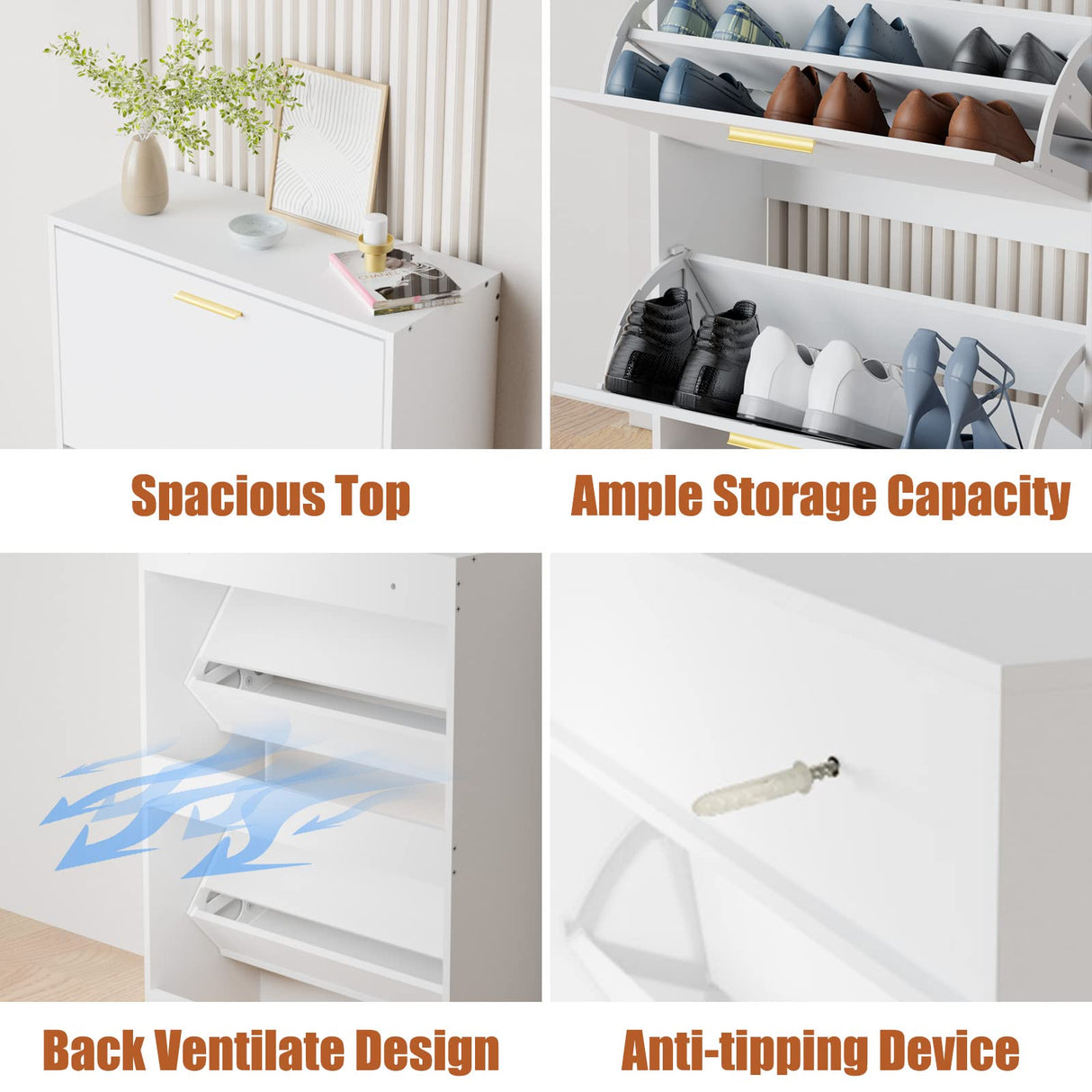 JOZZBY Shoe Cabinet Storage for Entryway, Slim White Hidden Shoe Organizer Cabinet with 2 Flip Drawers, Wooden Narrow Shoe Rack with 2 Tier Freestanding for Hallway, Living Room JOZZBY