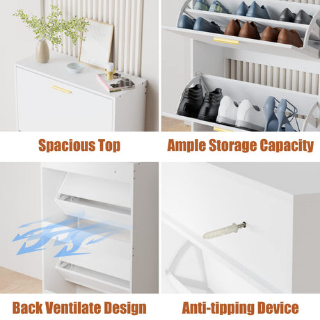 JOZZBY Shoe Cabinet Storage for Entryway, Slim White Hidden Shoe Organizer Cabinet with 2 Flip Drawers, Wooden Narrow Shoe Rack with 2 Tier Freestanding for Hallway, Living Room JOZZBY