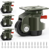 EMBOWLIFE Leveling Casters Set of 4, Workbench Casters with Ratchet Arm, 3300 LBS, Green Heavy Duty Retractable Leveling Machine Casters, Nylon Wheels & Leveling Feet for Shelves and Workbenches EMBOWLIFE