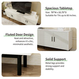 MUUEGM 70" Fluted TV Stand, Mid Century Modern Television Stands for Living Room, Wood TV Console for Televisions Up to 80 Inches, Entertainment Center with Storage, Adjustable Shelf, White TV Stands MUUEGM