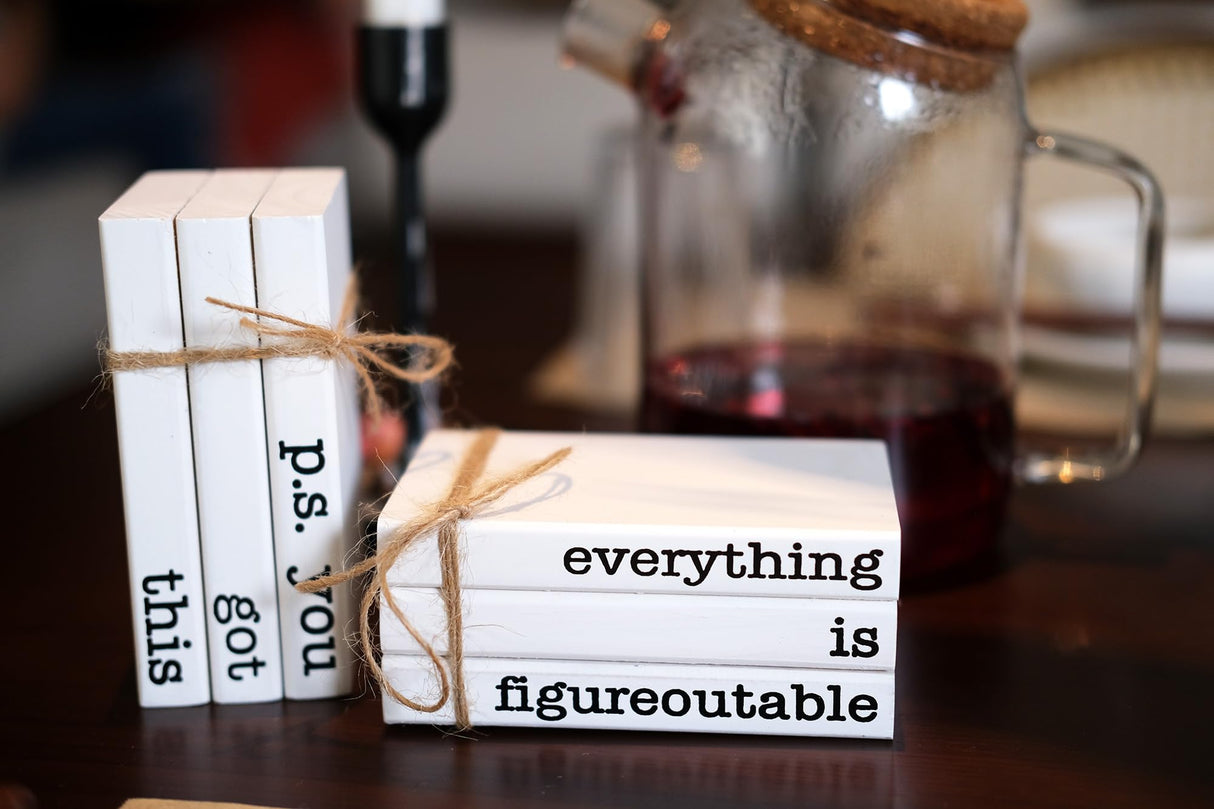 RUKEJUNE Farmhouse Motivational Wooden Office Desk Decor, Cute Decorative Books for Shelf Decoration, Inspirational Gifts for Women Men - Everything is Figureoutable Sign RUKEJUNE