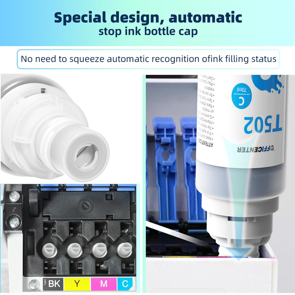 OFFICENTER T522 522 Ink Refill Bottles for Ecotank ET-2800 ET-2720 ET-2803 ET-4700 ET-4800 ET-4810 ET-2400 ET-2840 Printer (4BK 2C 2M 2Y) OFFICENTER