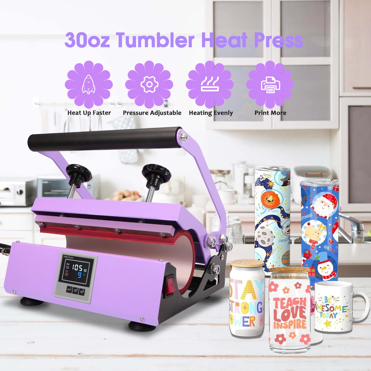 Tumbler Heat Press Machine, Sublimation Press for 20oz-30oz Tumbler, 11-16oz Heat Mug Press with Sublimation Paper Heat Tape & Gloves for Coffee/Ceramic Mug Cup, Water Bottle DIY Heat Transfe - WoodArtSupply