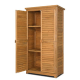 Outvita Outdoor Storage Cabinet, 63in Wooden Garden Tools Shed with 2 Lockable Doors, 3 Adjustable Shelves, Waterproof Roof for Yard Garge Patio Deck Porch, Natural Outvita