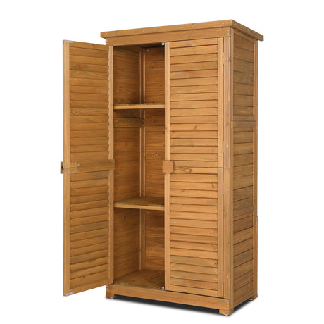 Outvita Outdoor Storage Cabinet, 63in Wooden Garden Tools Shed with 2 Lockable Doors, 3 Adjustable Shelves, Waterproof Roof for Yard Garge Patio Deck Porch, Natural Outvita