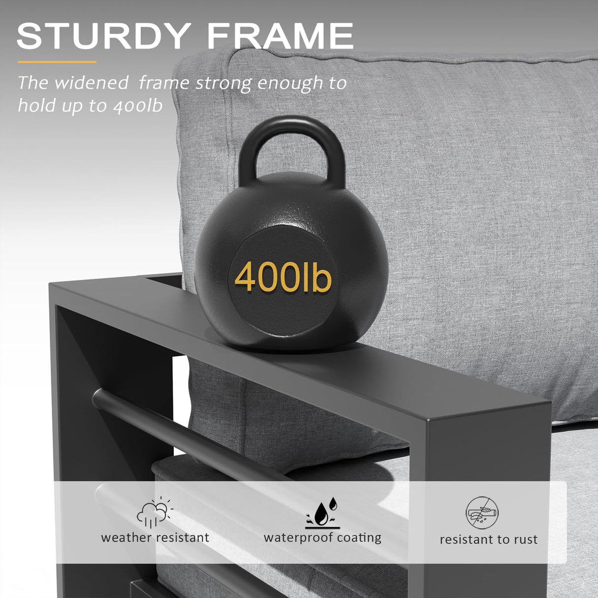 LayinSun Aluminum Furniture Set with Fire Pit Table, 4 Pieces Patio Sectional Conversation Chat Sofa Modern Seating Set LayinSun