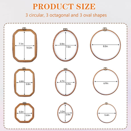 Embroidery&Cross Stitch Frames for Display,9Pcs Circle/Oval/Rectangle/Octagonal Embroidery Hoops,Circular&Oval Frames for Embroidery Perfect for Sewing, Home Decor and Embroidery Cheloment