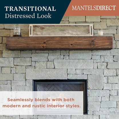 MANTELSDIRECT Dakota 72 Inch Pine Wood Floating Fireplace Mantel Shelf - Mocha Brown | 9" Depth - Beautiful Wooden Rustic Mantel for Fireplaces, Living Rooms, Electric Fireplaces, and Below TVs