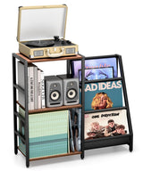 Record Player Stand, Turntable Stand with Vinyl Record Storage, 3-Tier Record Player Table 200+ Albums, End Table with Vinyl LP Display Shelf Holder, Turntable Cabinet Media Console for Stereo FEKTIK