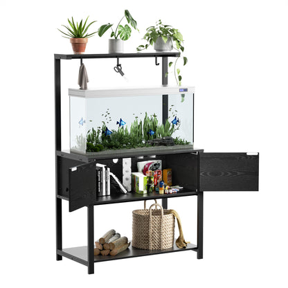 Fienveorn 40-50 Gallon Aquarium Stand with LED Light Power Outlets,Heavy Duty Metal Fish Tank Stand with Cabinet for Fish Accessories Storage,Turtle Reptile Terrariums Stand( Black ) - WoodArtSupply