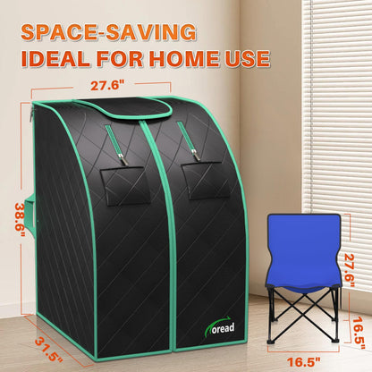 TOREAD Portable Far Infrared Sauna, 1 Person Full Body Sauna Tent with Heating Foot Pad & Folding Chair, Sauna for Infrared Home Spa, Time & Temp Remote Control (L 27.6’’ x W 31.5’’ x H 38.6’’)