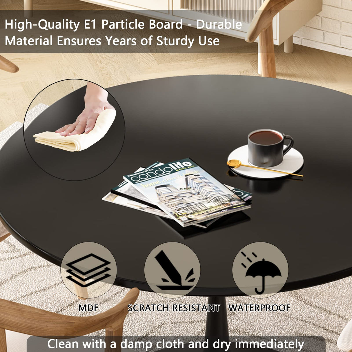 DKLGG Black 42.1" Round Tulip Dining Table for 4-6 People – Modern Mid-Century Kitchen & Coffee Table DKLGG